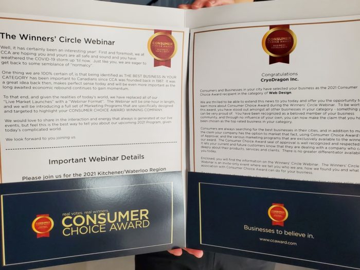 CryoDragon wins 2021 Consumer Choice Award